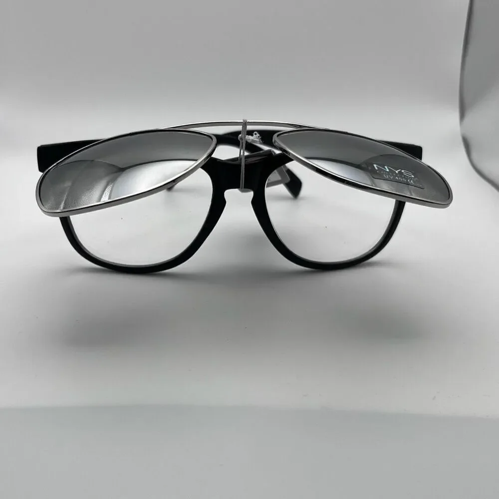 NYS Collection Womens Black Polarized Clip-on Sunglasses One Size NWT